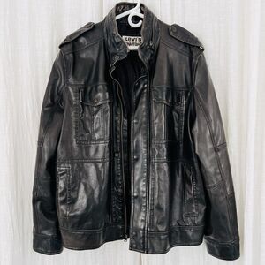 Authentic Levi's Espresso Brown Polyvinyl Thick Rugged Moto Jacket Mens XL Biker